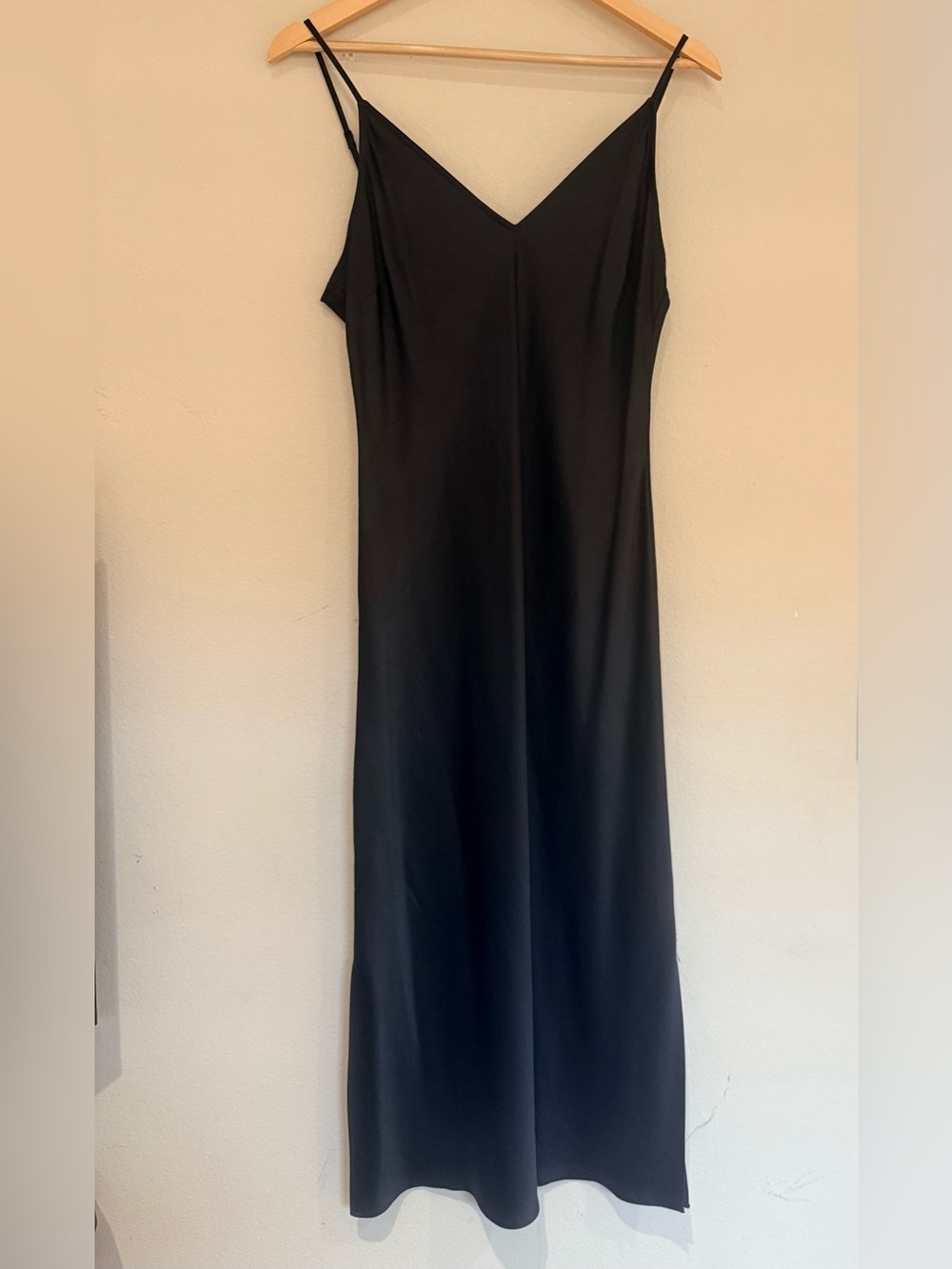 Express Black Satin Midi Slip Dress, V-Neck 
Size Medium